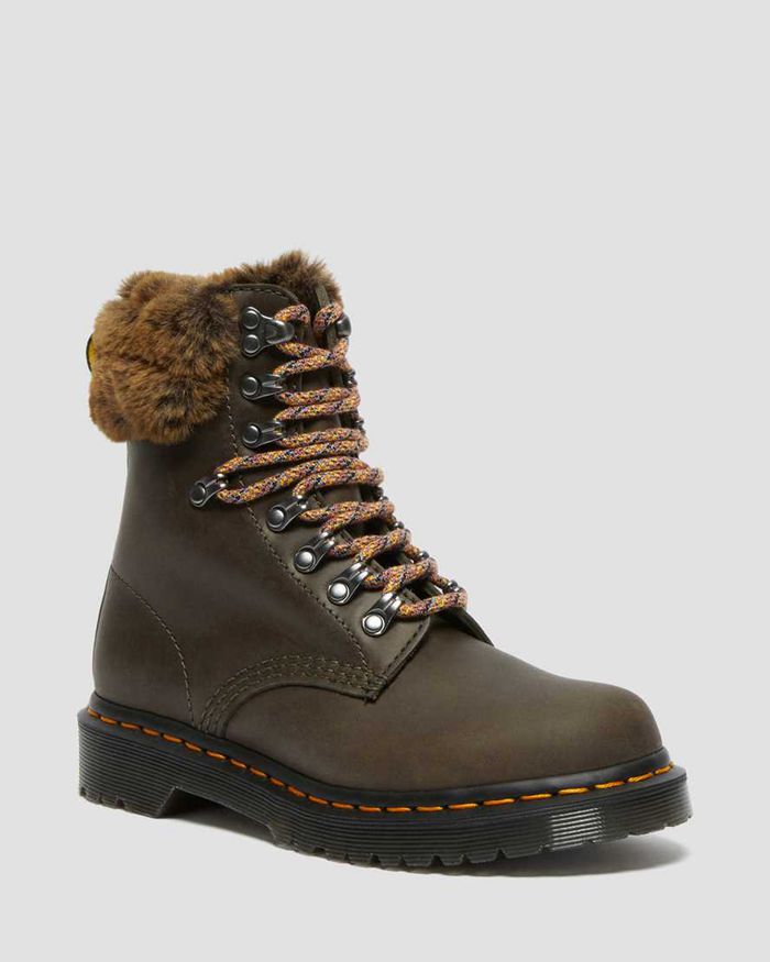 Dr Martens Vintersko Dame Grå 1460 Serena Collar Faux Fur Lined Lace Up 4513LWAFN